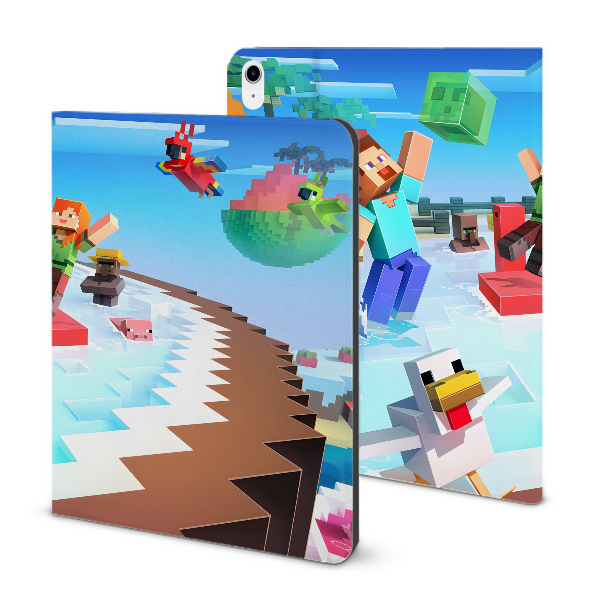 （画像用） マインクラフト ブロックの世界 Minecraft MC Block world IPad ケース ブック型 PUレザー TPU 耐衝撃 軽量 薄型 ペン収納なし 全面保護 IPad 各モデル対応